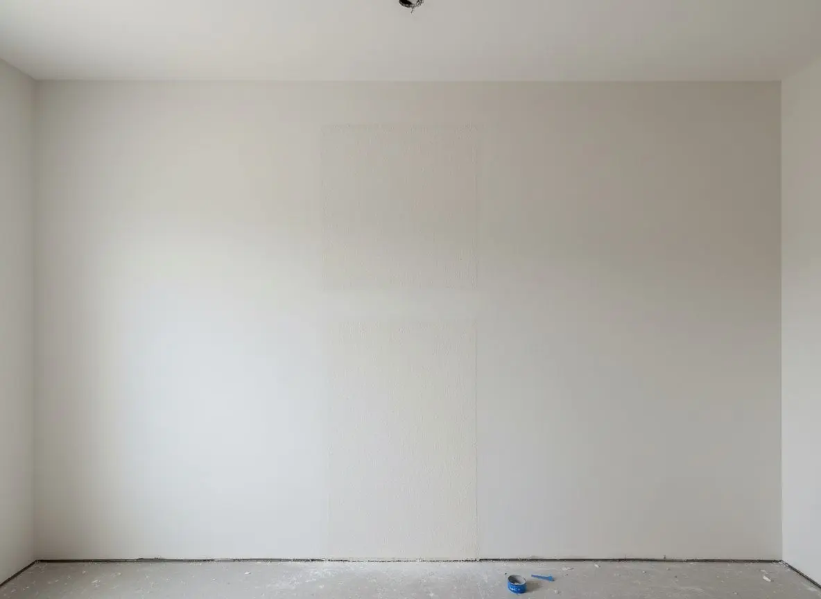 A single wall where a newly textured area meets the original texture beside it, the match close enough that the join has to be looked for
